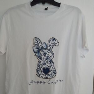 White Navy Blue Easter Bunny Cotton T-shirt